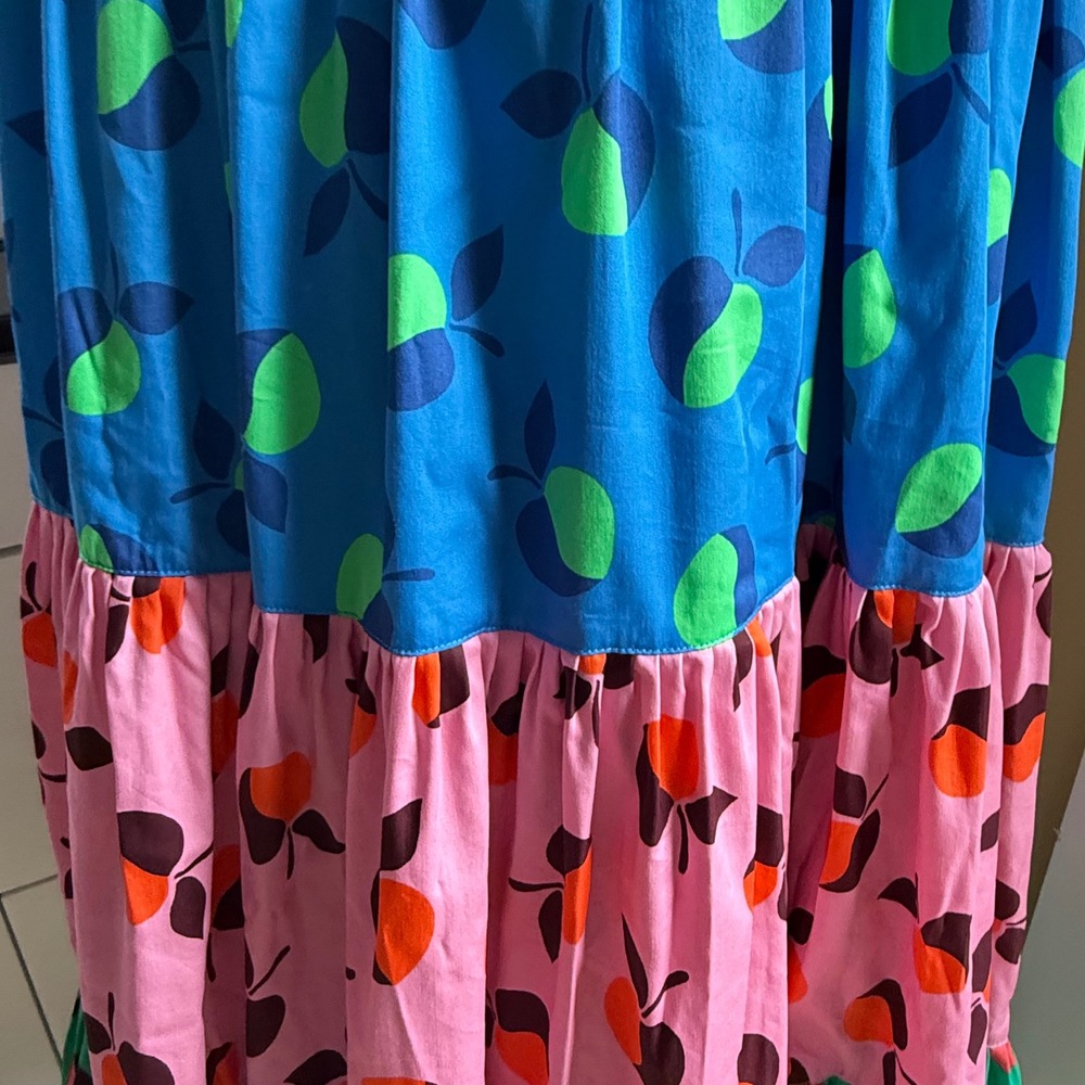 Kate Spade New York Fruit Print Tiered Maxi Skirt Blue Pink Green Size 12 - Picture 2 of 10